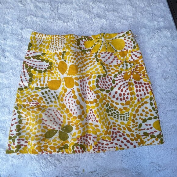 J. Crew Women's Size 2 Mini A-Line Skirt 100% Linen Fiji Floral Yellow Casual - Picture 2 of 6